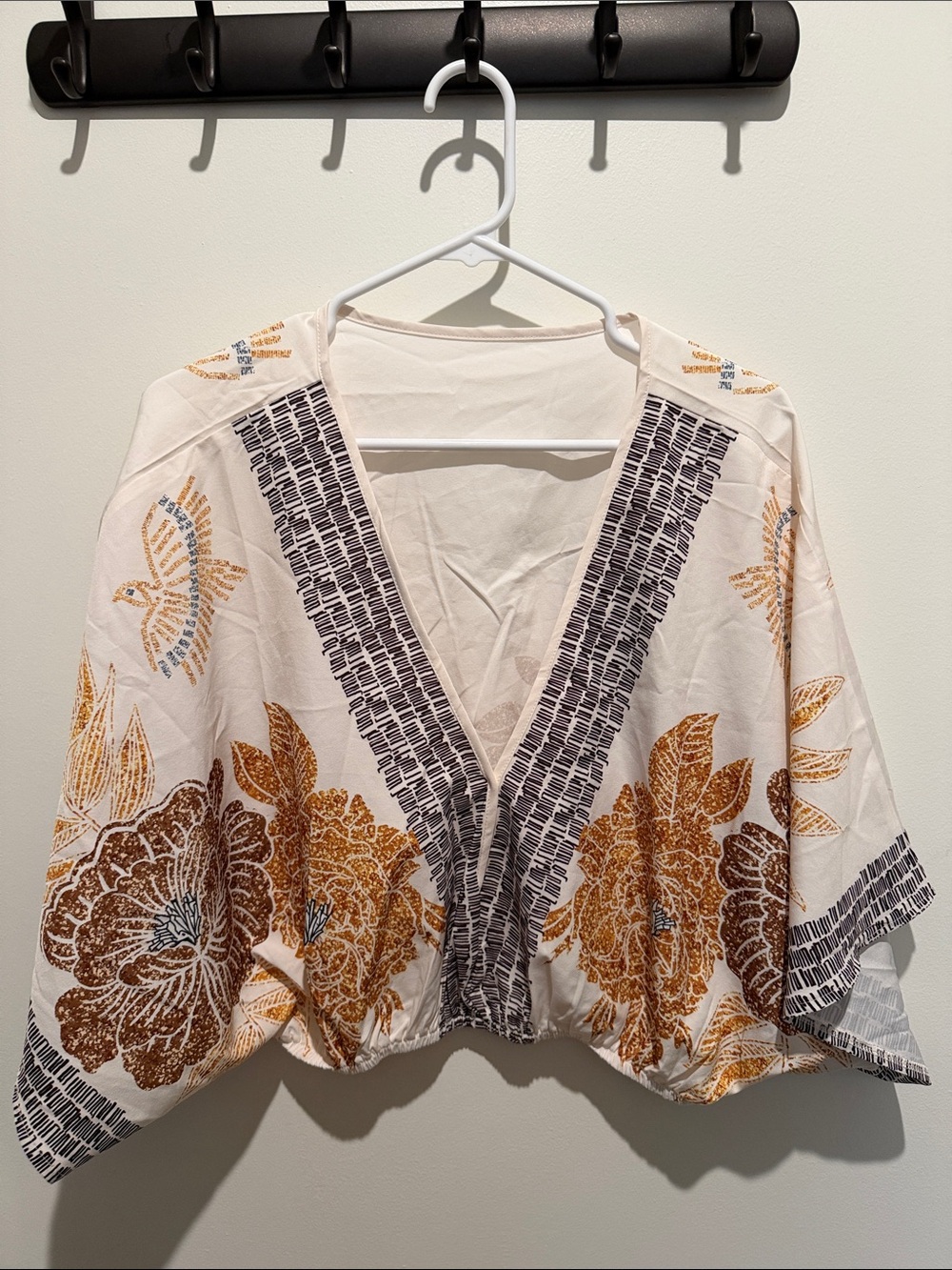Boho Floral Open Front Women’s Top — Cream & Mustard